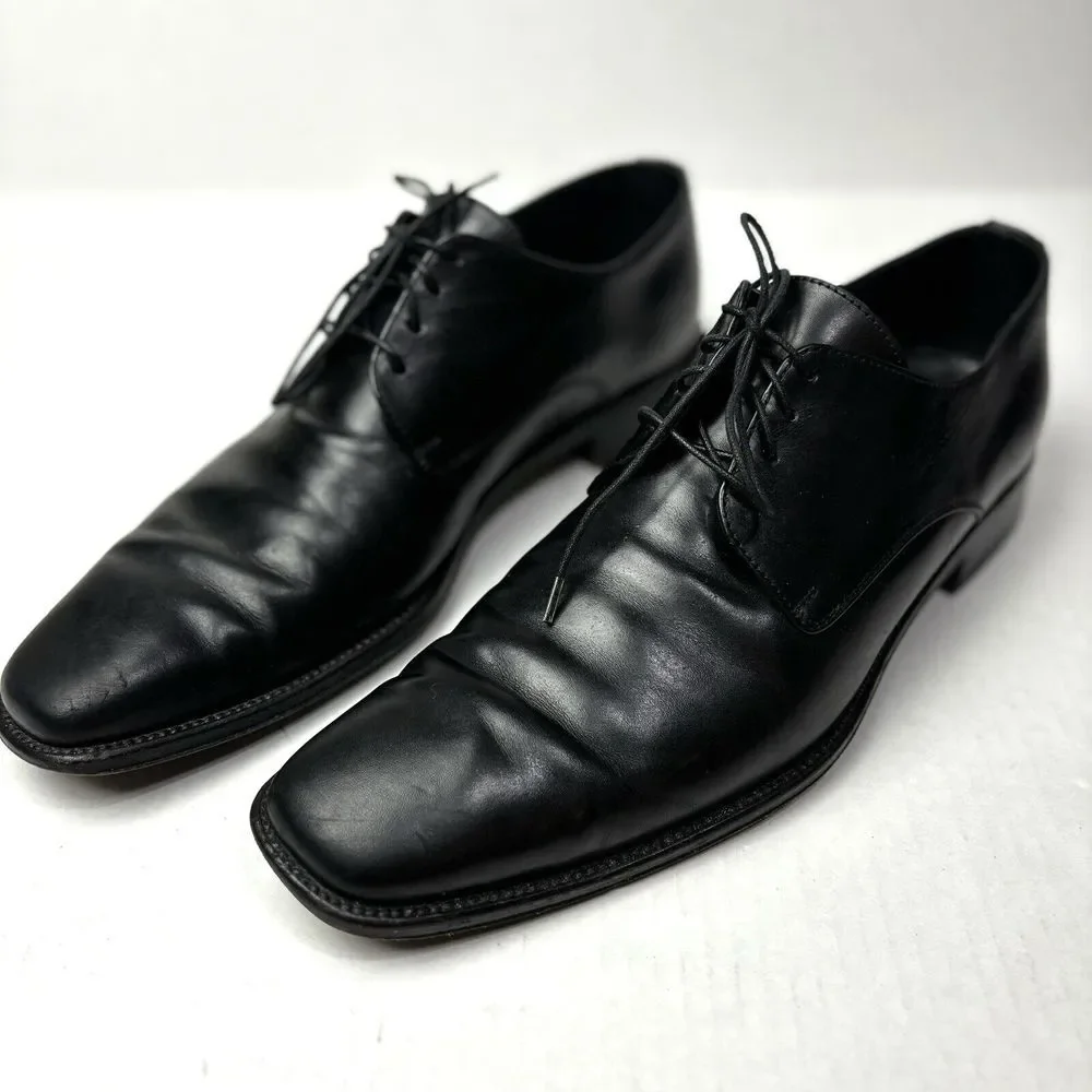 Ermenegildo Zegna Leather Derby Shoes Black Mens‎ 9 Fatte A Mano Italy Prom EUC